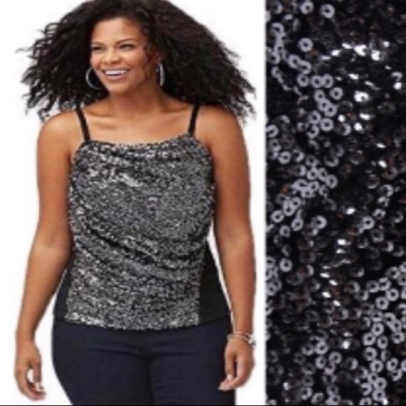 Lane Bryant Tops - Lane Bryant Black Sequin Top Cami with Zipper Back S001032769 Plus